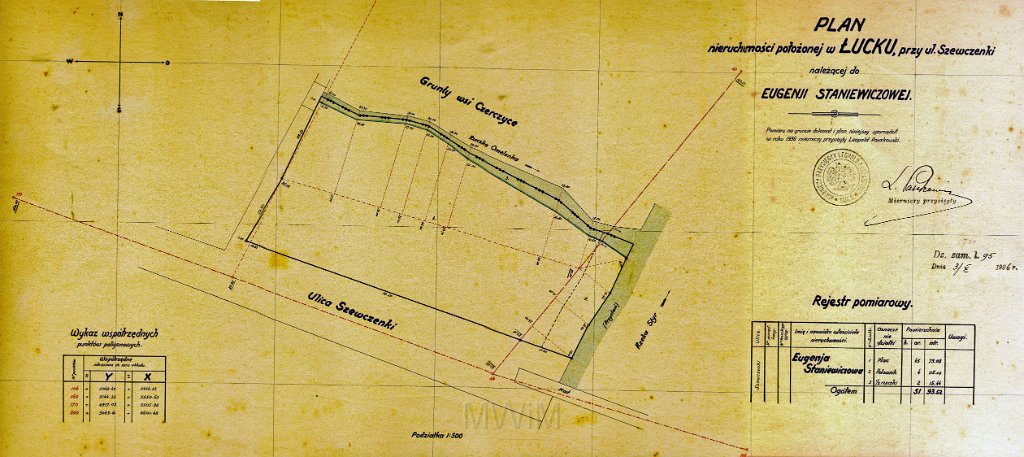 KKE 5971.jpg - Dok. Plan Nieruchmości należący do Eugenii Stankiewicz wykonany przez Leopolda Kleofasa Paszkowskiego, Łuck, ulica Szewczenski, 1936 r.